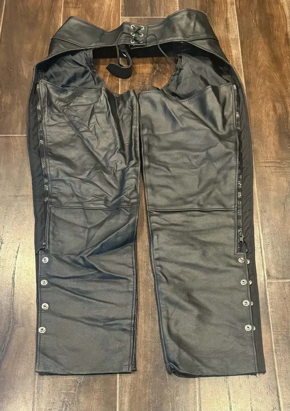 Alpha Cycle Gear Black Leather Motorcycle Chaps